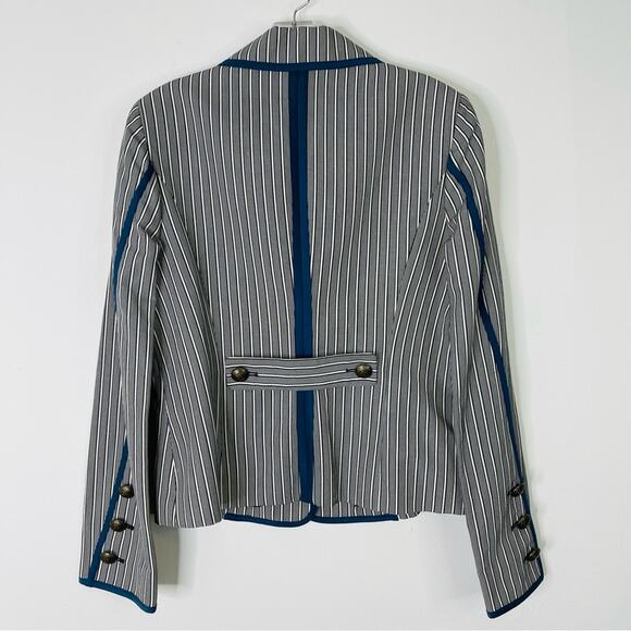 BCBG white blue stripe coastal preppy linen button blazer jacket medium - Picture 8 of 8